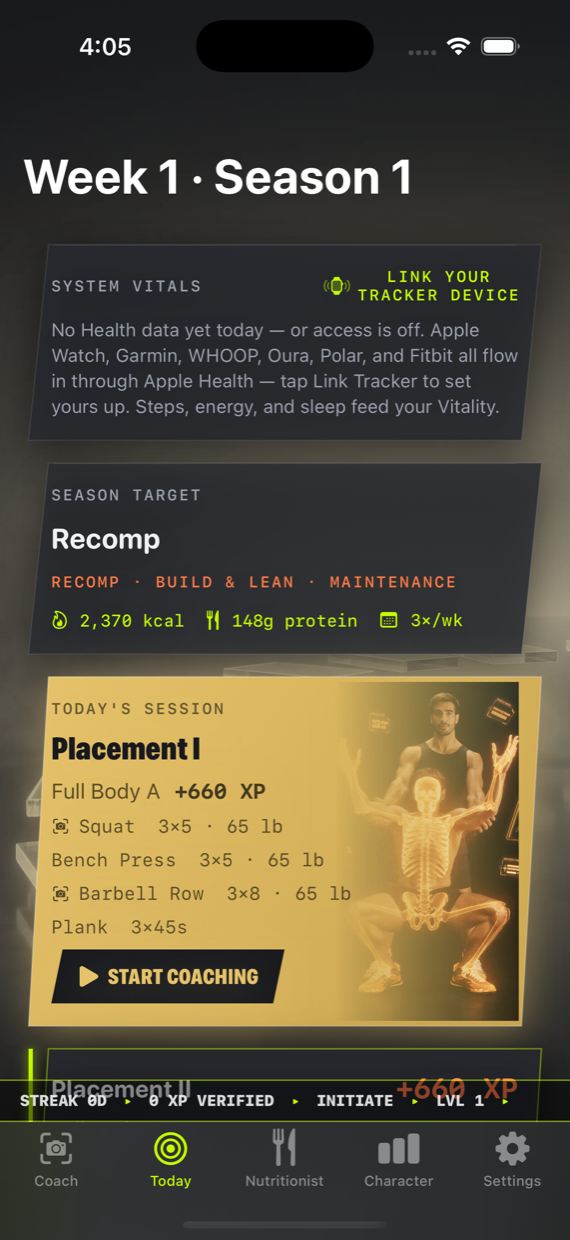 Today tab: gold session card and daily plan