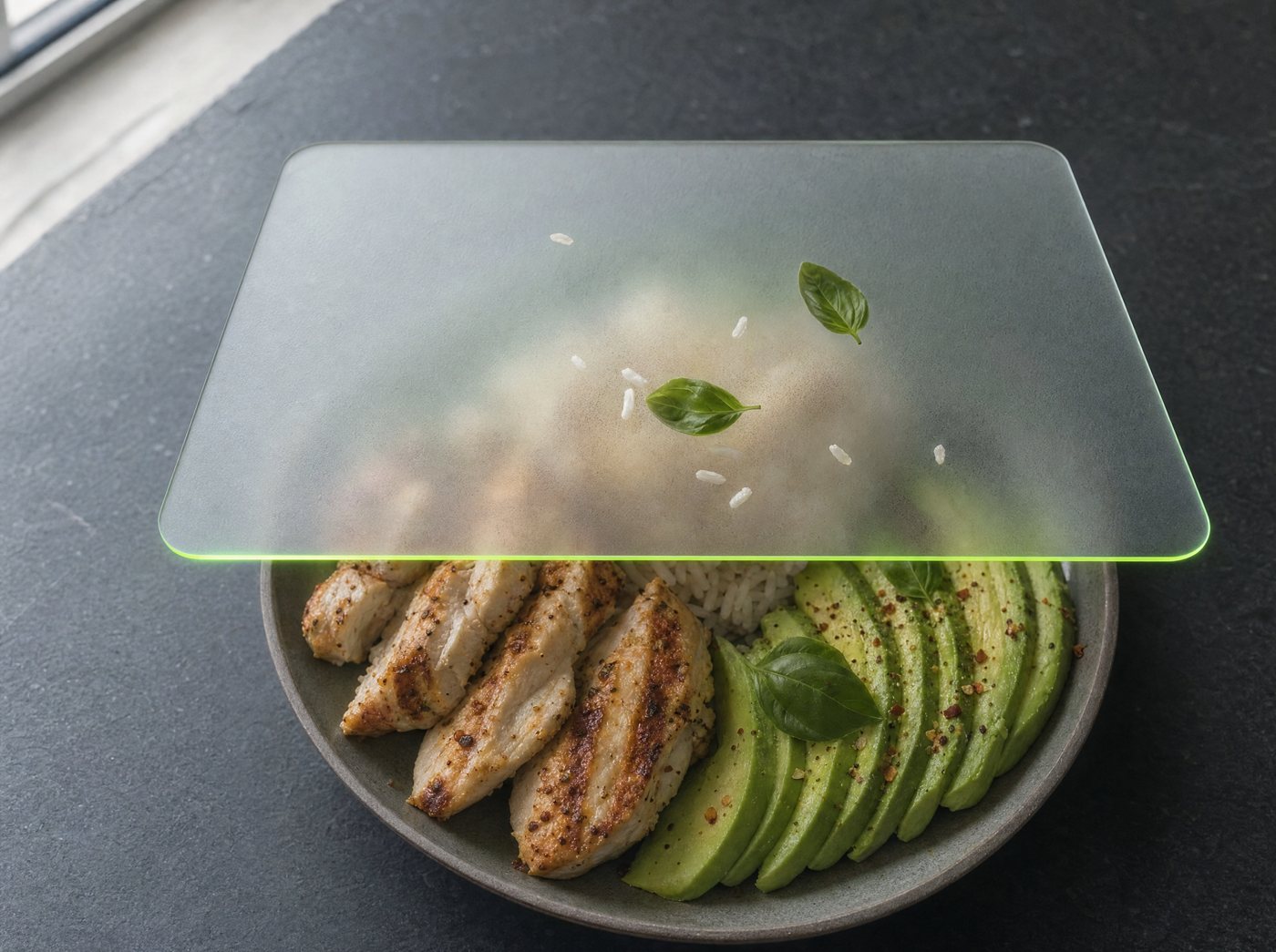 A plate of food under the meal scanner